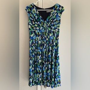 ELIZA J Sleeveless Fit and Flare V-neck Patterned Midi Dress 6P